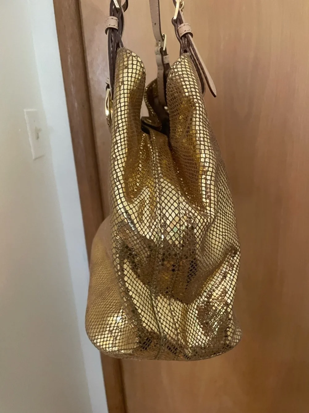 RARE Michael Kors Gold Sparkle ✨ Snake Leather Hobo Satchel Tote Shoulder Bag